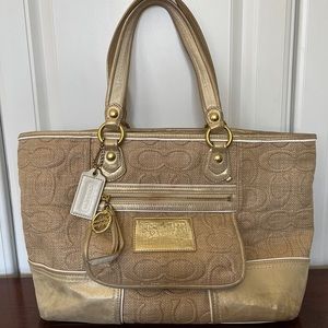 COACH Poppy Designer Gold Tote Bag | Large